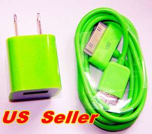 NEW Green Data Cable & Wall Charger for Apple IPOD Touch iPhone 4 4S 