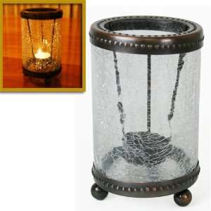    DECORATIVE IRON AND CRACKLE GLASS TEALIGHT HOLDER