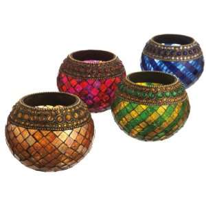    Set of 4 Glass Mosaic Tealight Candle Holders