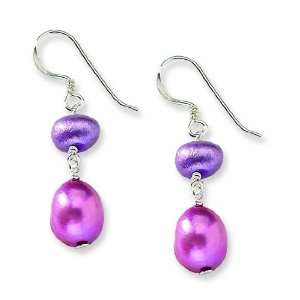   Sterling Silver Dark Pink & Purple Fw Cultured Pearl Earrings Jewelry