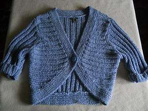 Apt 9 Blue Shrug Short Sleeve Sweater L Cardigan Button Acrylic Nylon 