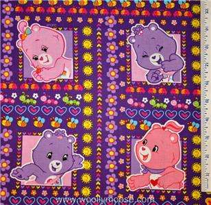 HALF YARD Care Bears Bumble Bees Flowers Happy Days LIME GREEN Dot 