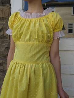 Vintage 60s 70s Yellow Polka Dot puff sleeve babydoll mini DRESS Mod 