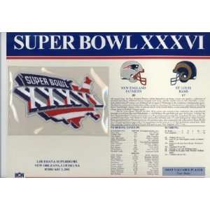  Super Bowl 36 Patch and Game Details Card Sports 