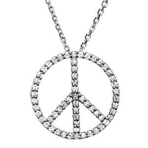  Diamond and Platinum Peace Sign Necklace Jewelry