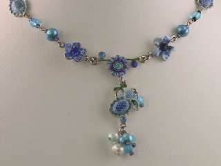 Sapphire Colr Flower Crystal Necklace Earring Set s0809  