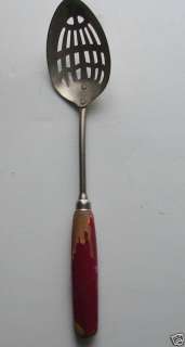 LARGE SERVING SPOON A & J RED HANDLE 1940 VTG USA 12  