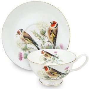  Red Bird Bone China Tea Cup & Saucer Set
