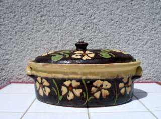 Old French terra Cotta FLORAL TERRINE / COOKING DISH  FAB  