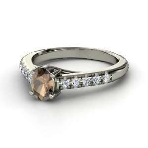   Ring, Oval Smoky Quartz 14K White Gold Ring with Diamond Jewelry