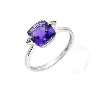    9ct White Gold Purple Quartz & Diamond Ring Size 8.5 Jewelry