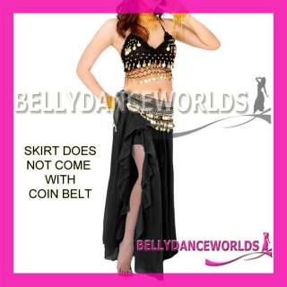 2PC BELLY DANCE COSTUME SET GOLD COIN TOP SKIRT 9 COLOR  