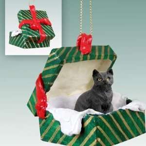 Shorthair Black Green Gift Box Cat Ornament 