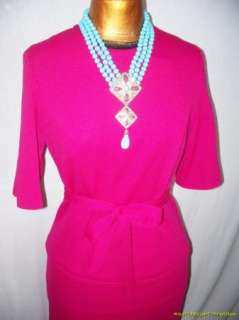 Vintage 60s Hot Pink Dress & Coat Set LG Wool PRISTINE  