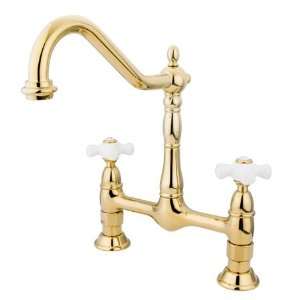   Brass PKS1172PX 8 inch center spread deck mount bridge kitchen faucet
