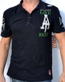 Affliction American Customs BLACK ACES Mens Polo Shirt NEW A4466 