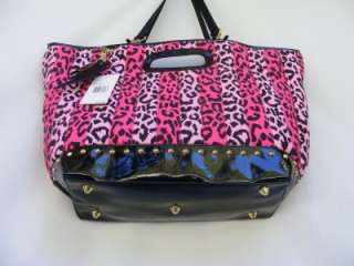 Betsey Johnson Pink Leopard Quilt XL Purse Clutch Tote  