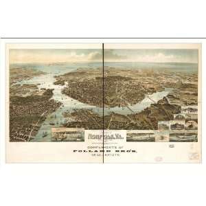 Historic Norfolk, Virginia, c. 1892 (M) Panoramic Map Poster Print 