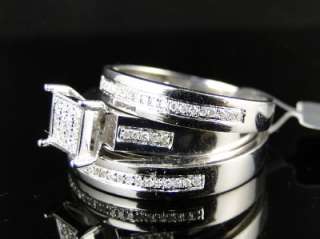 LADIES + MENS BRIDAL ENGAGEMENT DIAMOND TRIO RING SET  