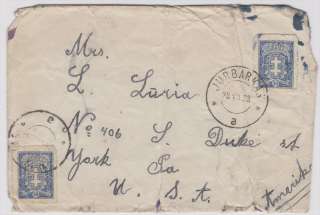 Lithuania to US 1933 Cover Jurbarkas Cancels, creased and torn. Make 