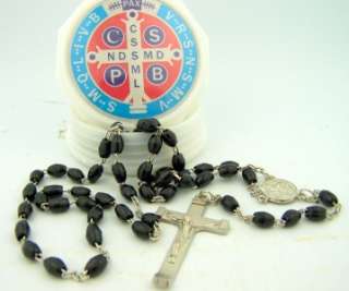 Saint St Benedict Black Prayer Rosary Beads & Keepsake Box Case 