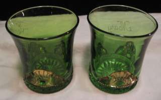 e1900s EAPG GREEN COLORADO TUMBLERS~GOLD~PAIR~US GLASS  