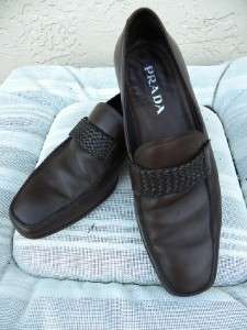 PRADA BROWN LEATHER MENS LOAFERS SZ 6 1/2  