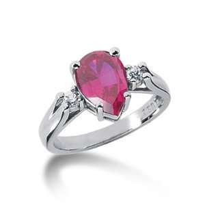   Ct Diamond Ruby Ring Engagement Pear Cut Prong Fashion 14k White Gold