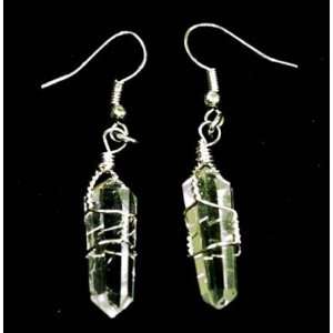 DOUBLE TERMINATED Quartz Crystal Point Dangle Earrings, Wire Wrapped 