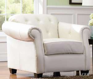 KRISTAL CREAM WHITE BYCAST LEATHER SOFA ACCENT CHAIR  