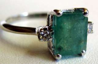 Emerald Diamond 14 Karat White Gold Solitaire Ring Sz6  