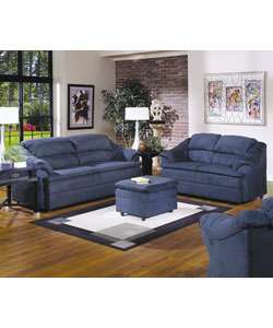 Contemporary Blue Microfiber Sofa & Love Seat Set  
