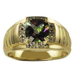   You 10k Gold Mens Mystic Fire Topaz and Diamond Ring  