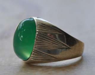 Silver green agate Men Ring Middle Eastern  