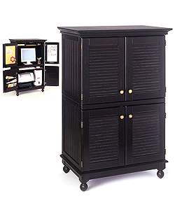 Computer Armoire with Distressed Black Finish  