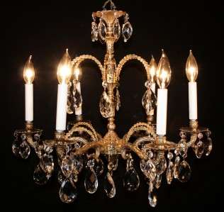 a12 NICE Antique 6 Light FRENCH Empire Brass Crystal Prism Chandelier 