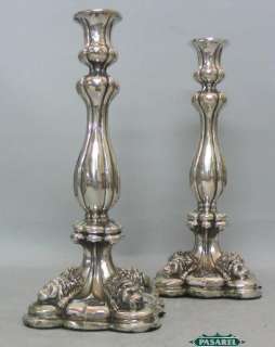 Antique Pair Of Silver Lion Candlesticks Germany Ca1850  
