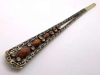 Vintage Bronze Brown Beige Swarovski Crystal Hair Pin Stick Fork 