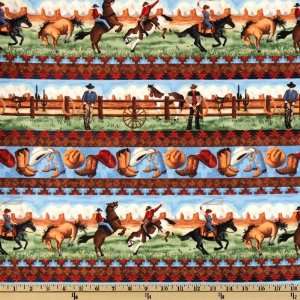 44 Wide Wranglers Ranch Bucking Bronco Stripe Multi Fabric By The 