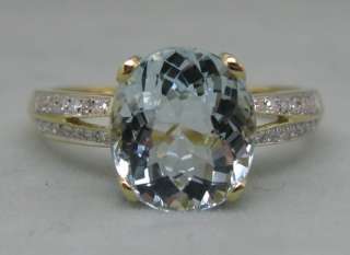 75CT SOLID 14K Y/GOLD NATURAL AQUAMARINE DIAMOND RING  