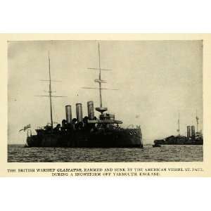  1909 Print British Warship Gladiator St. Paul Boat Sink 