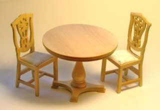 Dollhouse Miniature Round Natural Table & Chairs Set  