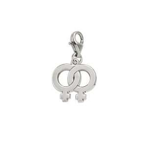Rembrandt Charms Female Twins Charm with Lobster Clasp, 14k White Gold