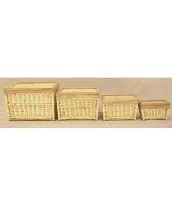 Set of Four Oak rimmed Willow Storage Baskets  