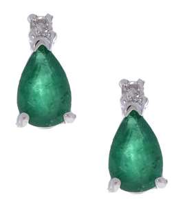 14k White Gold Pear shaped Emerald Earrings  