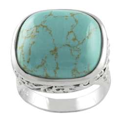 Sterling Silver Created Turquoise Filigree Ring  