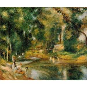   painting name Essoyes Landscape Washerwomen and Bathers, by Renoir