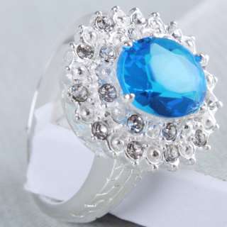 Blue Topaz Pretty Gemstone Silver Ring Size #7 #8 B259  