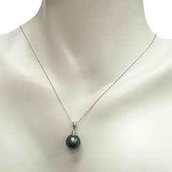 14k Gold Black Tahitian Cultured Pearl Pendant Necklace (10 11 mm 