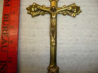 Brass Crucifix Cross hand made wall hanging old nice  